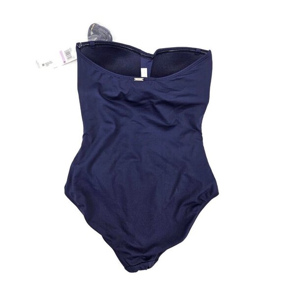 New Anne Cole Navy Blue Twist Front Strapless Swimsuit Size 6 One Piece Shirred - Picture 4 of 5